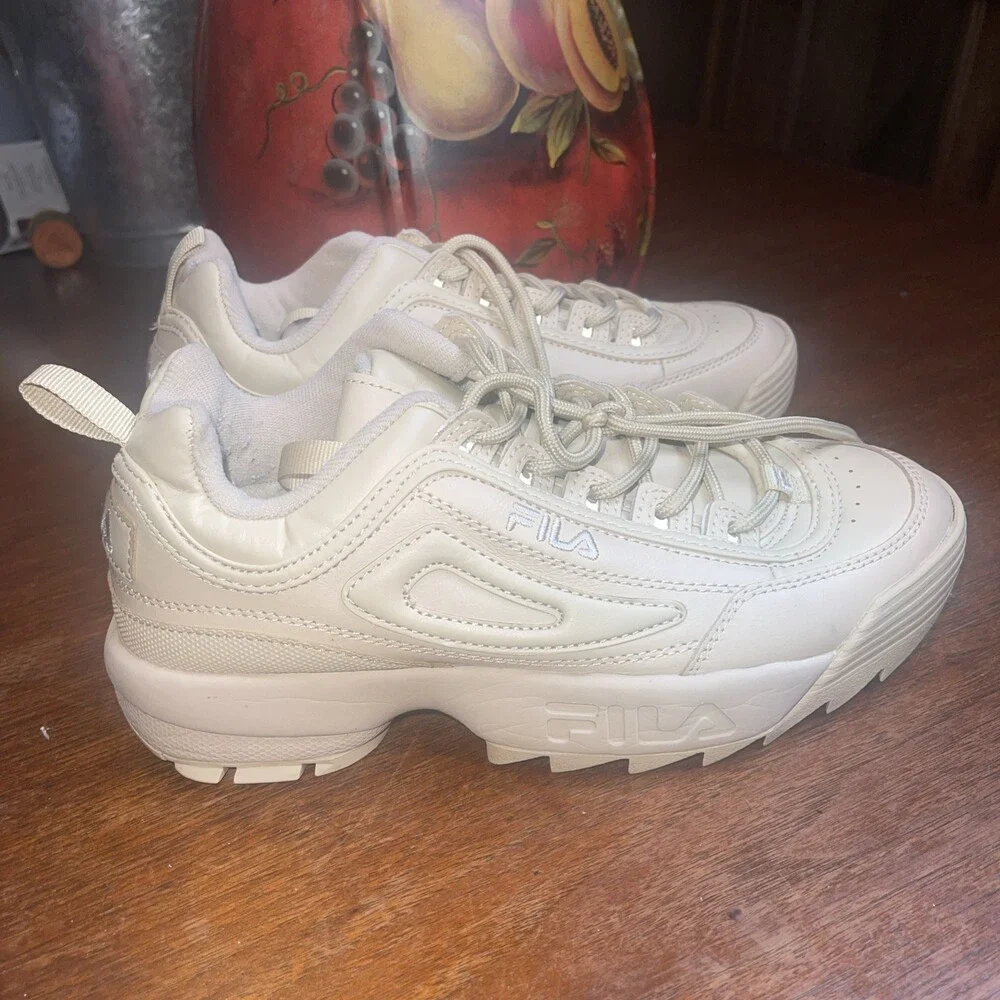 Fila Disruptor 2 Premium Sneakers Size US 8 Tan Chunky Sole LaceUp Fila Logo